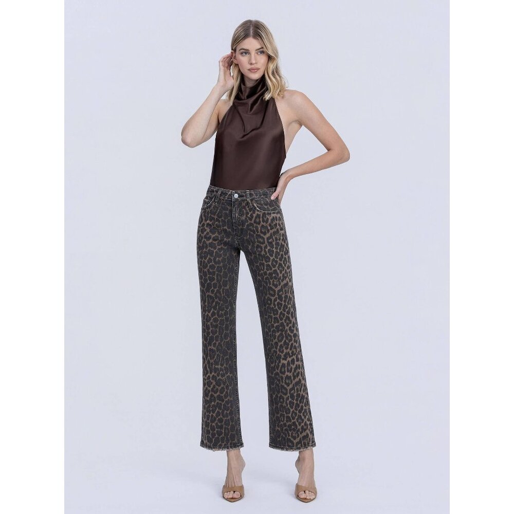 Vervet by Flying Monkey HIGH RISE LEOPARD PRINT SLIM WIDE JEANS F6381LPD